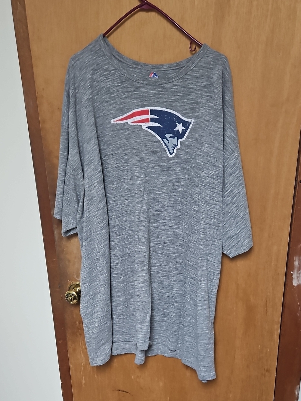 Majestic Gray Tee with Navy and Red Patriots Logo